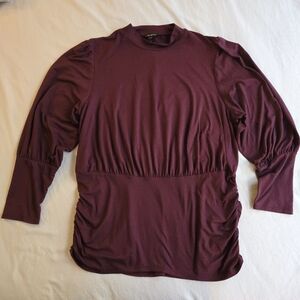 Lane Bryant Deep Plum Long Sleeve Side Ruched Mockneck Top